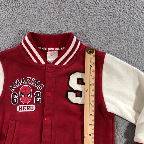 marvel spiderman varsity jacket boys 4T red white comic - Picture 4 of 14