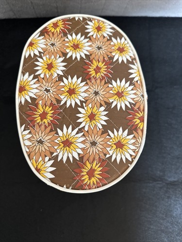 Rare! Vintage Sunflower Make Up Bag Cosmetic Oval Zipper W/ Handle Hand Storage - Picture 6 of 20