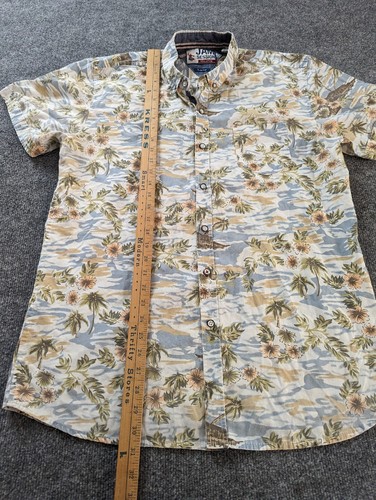 Jam Session Men's Slim Fit XXL Floral Blue White Green Hawaiian Shirt Button Up - Picture 5 of 11