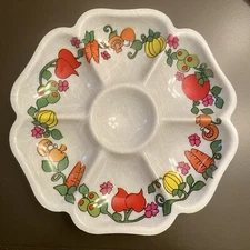 Vintage Veggie Tray Sectioned Chip & Dip Server Vegetables 12” MCM (EUC)