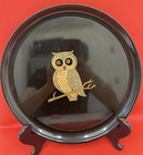 Couroc Vintage MCM Hand Inlaid Owl on Branch Round Plate or Tray 10.5"