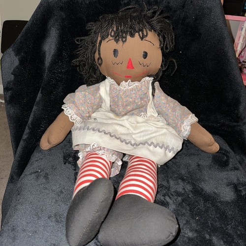 Vintage Raggedy Ann Black African American Doll Large Rag Folk Art - Picture 1 of 3