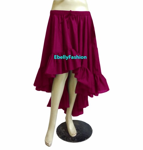 Cotton Flamenco Skirts Belly Dance Asym high & low Gypsy Tiered 12 Yard Ruffle - Picture 36 of 39