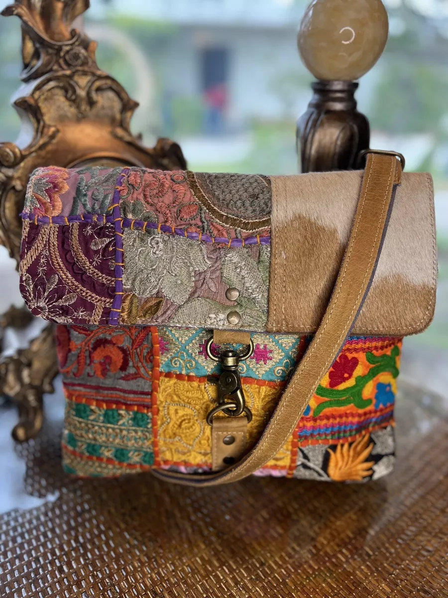 New Bohemian Gypsy Crossbody Patchwork Western Hippie Bag Cowhide & Leather