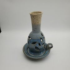 2 Pc Wagner Village Pottery Stoneware Holder Luminary