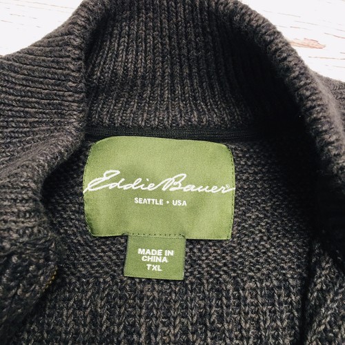 Eddie Bauer Sweater Full-Zip Cardigan Jacket Men's Tall XL Knit Gray Pockets - Picture 9 of 11
