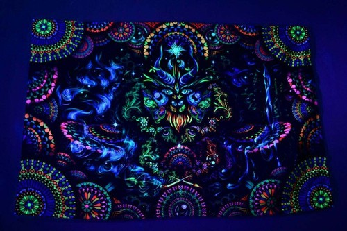 UV Backdrop Black Light Tapestry Psychedelic Art Banner Fluoro Psy Wall Hanging - Picture 1 of 12