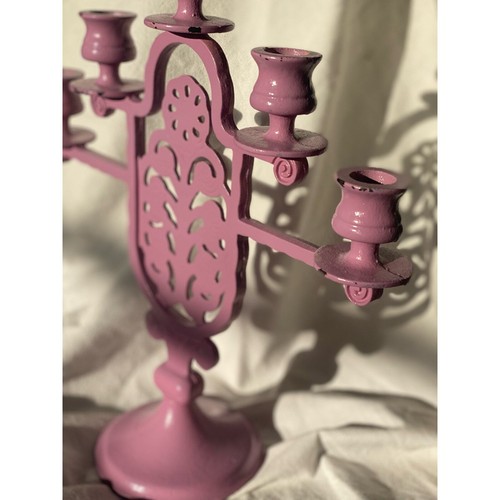 Purple Paint Iron Hugo Berger Goberg Style Floral Motif Candelabra 5 arm candle - Picture 14 of 16