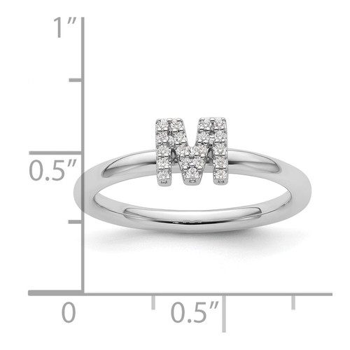Collar de pulsera con anillo M inicial de diamantes apilable de oro blanco de 14 K - Imagen 2 de 8