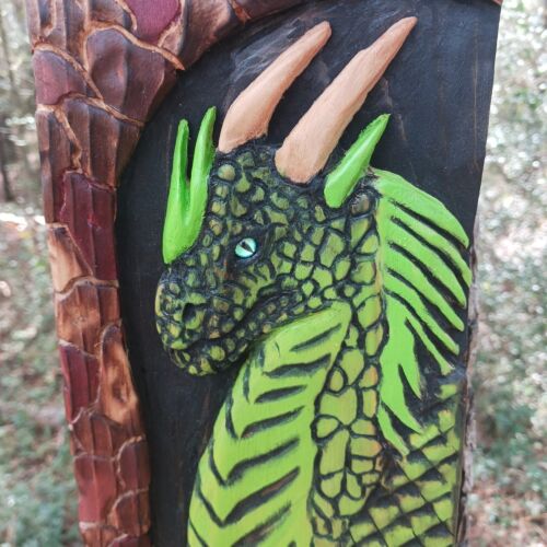 Chainsaw Carving Dragon Wood Carving Handmade Green Dragon Cedar Wall Hanger - Picture 3 of 10