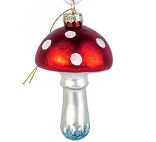Amanita Mushroom Glass Ornament, Red Toadstool Christmas Ornament Decor 4"