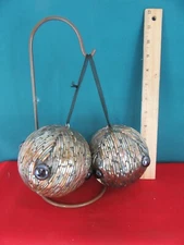 Set of 2 Spheres Decorative Hanging Orbs Silver Brass Balls Christmas Decoration