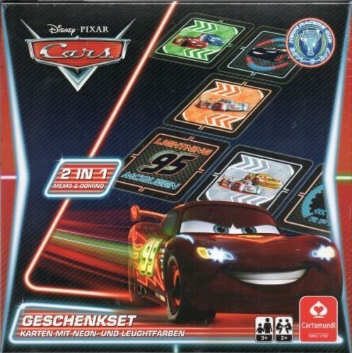 Disney PIXAR - Cars - Neon Geschenkset - 2 in1 Memo & Domino - Cartamundi - Neu  - Afbeelding 1 van 2