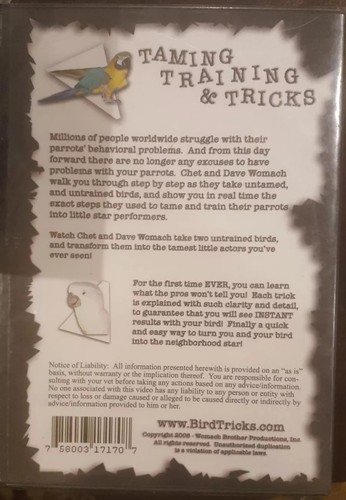 TAMING TRAINING & TRICKS RARE DVD VOLUME 1 PARROT BEHAVIOUR PROBLEMS DAVE WOMACH - Picture 2 of 2