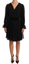 DOLCE & GABBANA Dress Silk Stretch Black Mesh Pleated Mini IT38/US4/XS RRP $2500