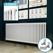 Traditional Radiator 2 Column Cast Iron Style Rad White 600 x 1505 mm With Valve