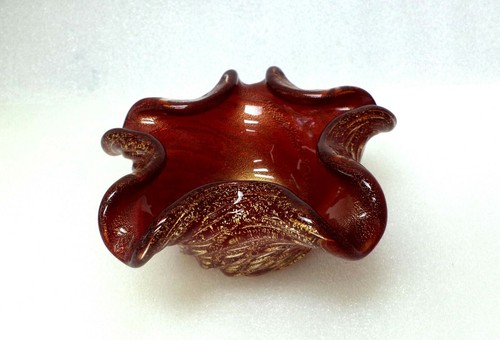 MURANO BAROVIER & TOSO RUBINROT UND GOLD KUNSTGLAS SCHALE VASE