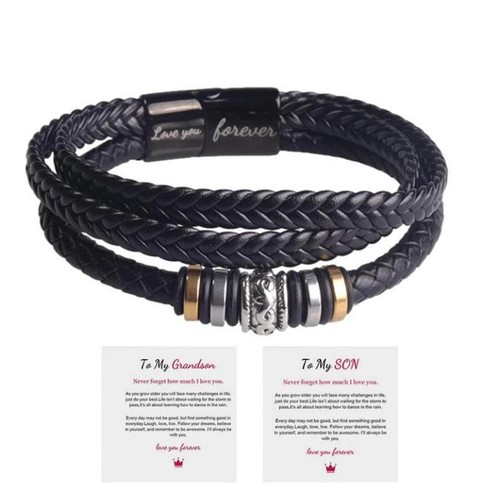 To My Son Love You Forever Leather Braided Bracelet Wristband + Gift Card MeCF - Picture 10 of 18