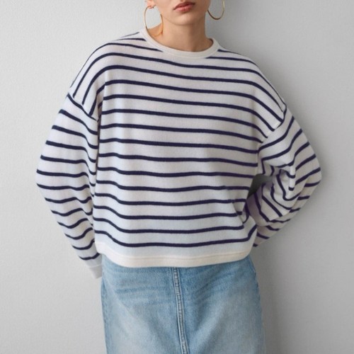 WHITE + WARREN Cashmere Drop Shoulder Striped Sweater Women’s Size Medium - Picture 1 of 12