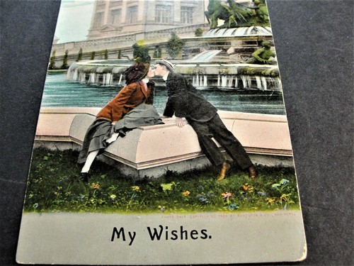 Postal romántica impresa en Alemania My Wishes - década de 1900 sin publicar. - Imagen 3 de 3