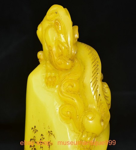 5.8" Chinese Tian Huang Shoushan stone carving Pi Xiu Unicorn Beast Seal Stamp - Afbeelding 7 van 13