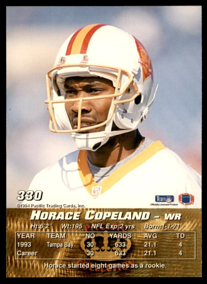 1994 Pacific Horace Copeland ONCARDIPAito Buccaneers #330 *Noles2148* - Image 2 of 2