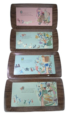 4 Motorola Trays Vtg Promo Vernon McKissack Faux Wood Paper 16.75” x 8.75”