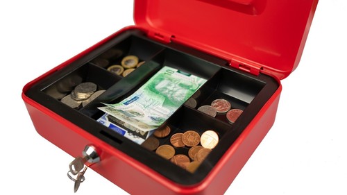 Hyfive Petty Cash Money Box 6" 8" 10" 12" 2 Keys Change Tray Money Safe Red - Imagen 7 de 18