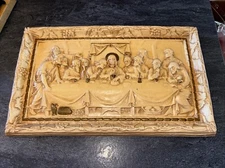 Vintage Chalkware 3D The Last Supper Raised Relief Jesus Wall Hanging 14.5 X  9