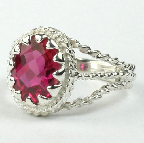 CREATED RUBY 9x7mm Sterling Silver Ladies Ring - Handmade • SR070 - Picture 2 of 5