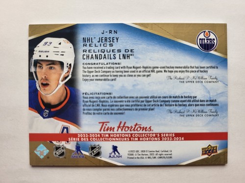Ryan Nugent-Hopkins 2023-24 UD Tim Hortons NHL Jersey Relics Card - Picture 3 of 3