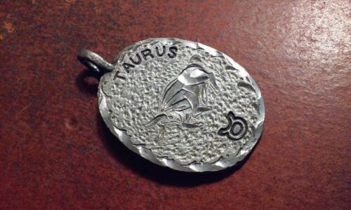 Hand Crafted & Engraved Pewter TAURUS Silver-Tone Oval Pendant 2" Inches Long