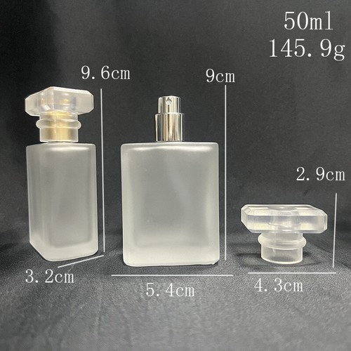 50ml Empty Frosted Glass Perfume Spray Bottle Refillable Rectangular Gold/Silver - Picture 3 of 13