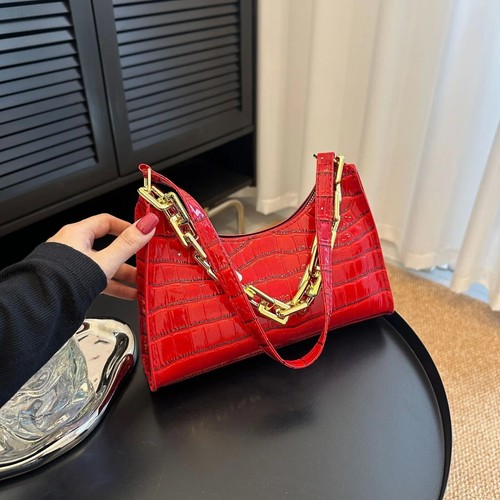 Women's Retro Chain Totes Shoulder Bag Casual Solid Pu Leather Crocodile zipped - Picture 14 of 31