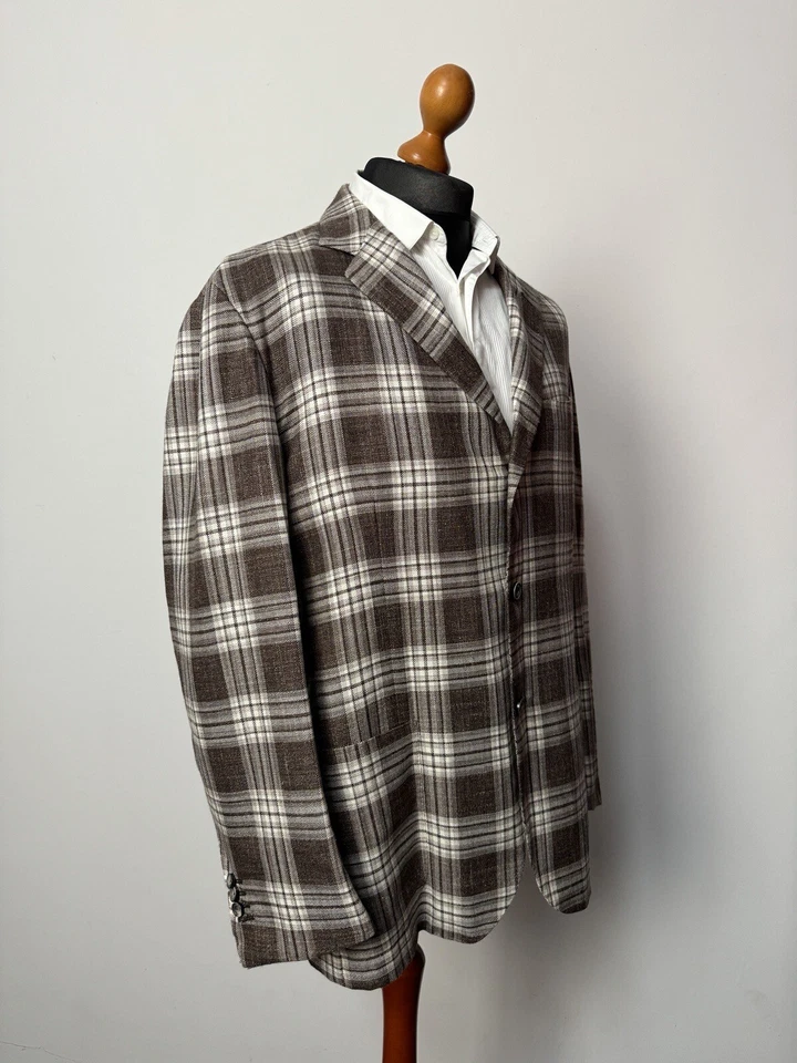 Chaqueta deportiva a cuadros Kiton Plaid 3 btn lana cachemir seda lino IT58 US48 p2p 24 Foto 4 de 4