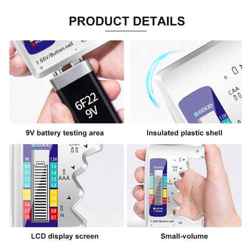 Portable Battery Tester LCD Digital Display for D N C AAA Button Cell 9V Battery - Bild 9 von 28