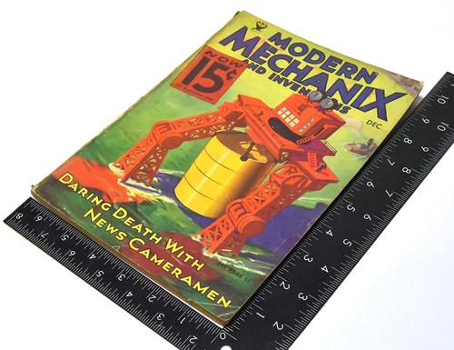 VINTAGE DEC 1933 MODERN MECHANIX MAGAZINE WALKING CRANE IN WATER GREAT COVER ART - Foto 4 di 4