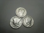 1925-P, 1925-D, 1925-S, Lot of 3 Mercury Silver Dimes