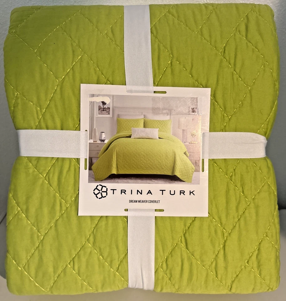 Juego de 3 cobertores acolchados Trina Turk Dream Weaver verde 100 % algodón King nuevos con etiquetas Foto 2 de 4