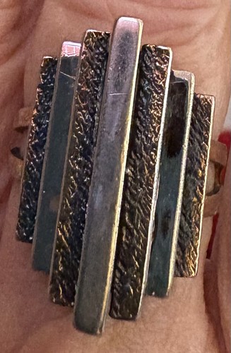 MCM Signed Sterling Silver Ring Modernist Layered Tiered Textured Stairstep sz 7 - Picture 3 of 18