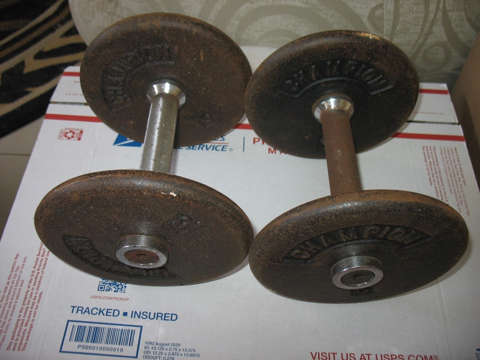 VINTAGE PRO-STYLE DUMBBELL SET, 15LBS.,APPROX. 30LBS. TTL. USED, VALUE:$??????
