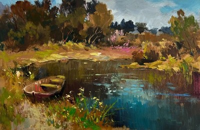 Oil Painting Preparing For A Boat Trip Y. Suprunchuk Unframed Original nAAA4983