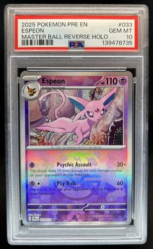 2025 Pokemon Prismatic Evolutions Espeon Reverse Master Ball #033/131 PSA 10