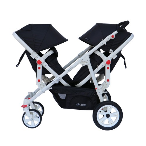 PASSEGGINO DOPPIO/GEMELLARE 2in1 NERO E BIANCO PER DUE BAMBINI FRATELLI STROLLER - Foto 5 di 5