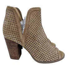 Lucky Brand Larise Open Toe Heeled Mesh Leather Bootie Brown 9.5