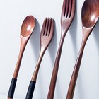 2 Pcs Wood Tableware Fork Spoon Set Natural Material Tableware for Everyday
