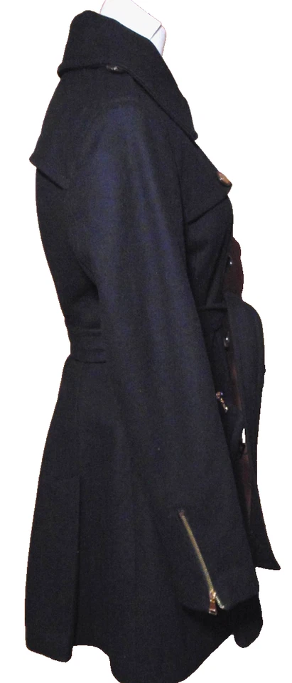 CHAQUETA GABARDINA EXPRESS MUJER NEGRA MEZCLA LANA ESTILO MILITAR~M Foto 2 de 4