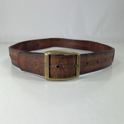 Creative Leather Wide Brown Laced & Embossed Leather Belt - Women's Size 32