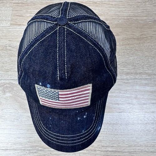 Polo Ralph Lauren American Flag Denim Hat Cap Patch Faded Distressed Dark Indigo - Picture 5 of 7