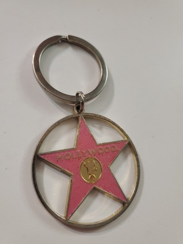 Portachiavi vintage Hollywood California stella scatola specchiata rosa glitter - Foto 1 di 4
